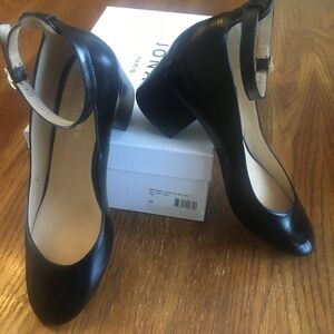 black leather JONAK PARIS babies ankle strap pump block heel 39 or US 8